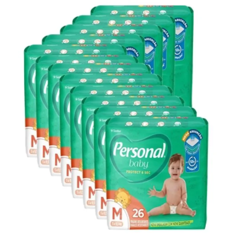 Fralda Descartável Personal Soft & Protect Jumbo Tamanho M - 12 Pacotes com 26 Fraldas - Total 312 Tiras