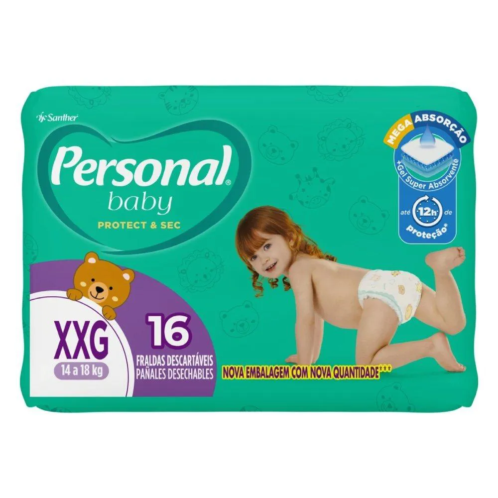 Fralda Descartável Personal Soft & Protect Jumbo Tamanho Xxg - 12 Pacotes com 16 Fraldas - Total 192 Tiras