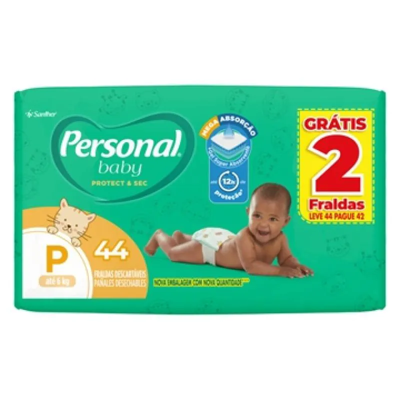 Fralda Descartável Personal Soft & Protect Mega Tamanho P - 9 Pacotes com 44 Fraldas - Total 396 Tiras