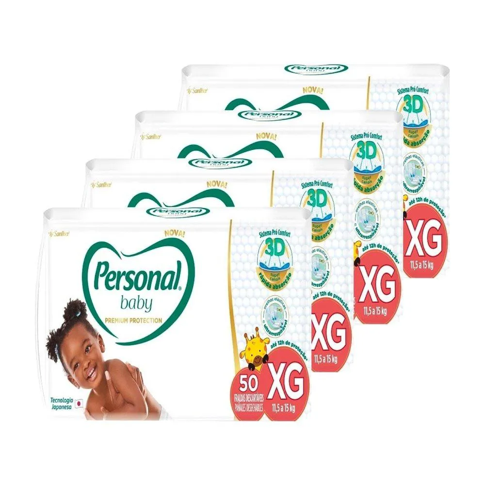 Fralda Personal Baby Premium Xg - 4 Pacotes C/ 50 Fraldas