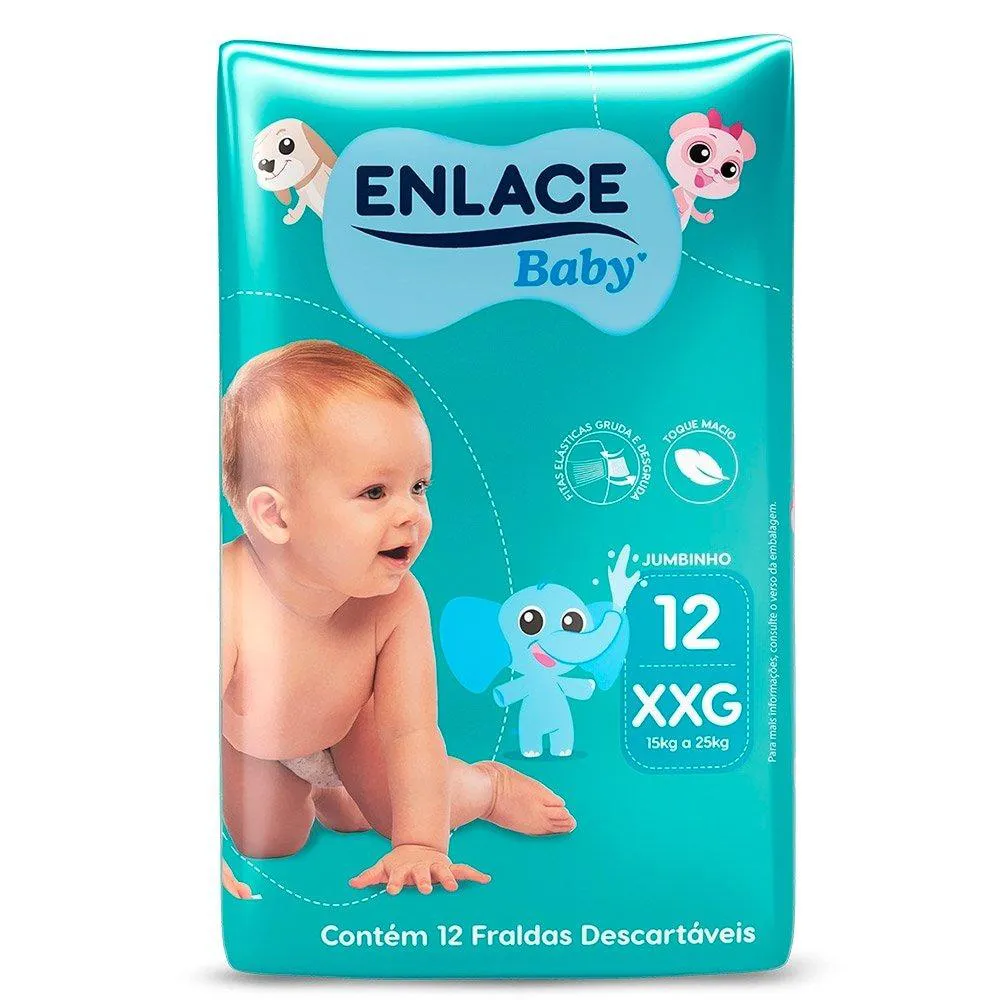 Fralda Descartável Enlace Baby Jumbinho Tamanho Xxg - 9 Pacotes com 12 Fraldas - Total 108 Tiras