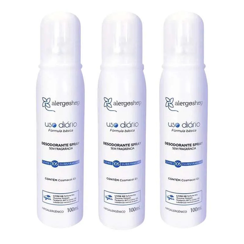 Kit 3 Desodorante Spray sem Fragrância Hipoalergênico Alergoshop 100ml
