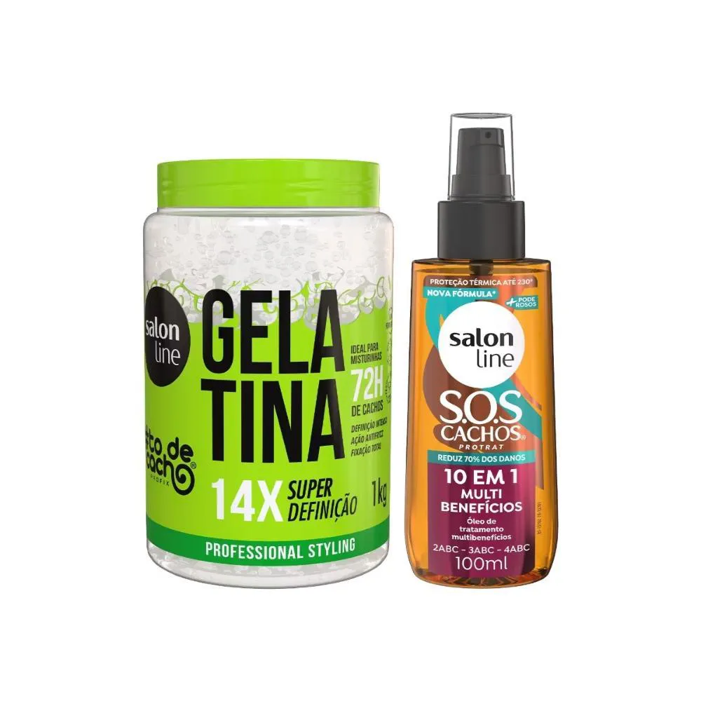 Kit Gelatina #todecacho Super Definição + Óleo Sos Cachos 10 em 1 Multibenefícios