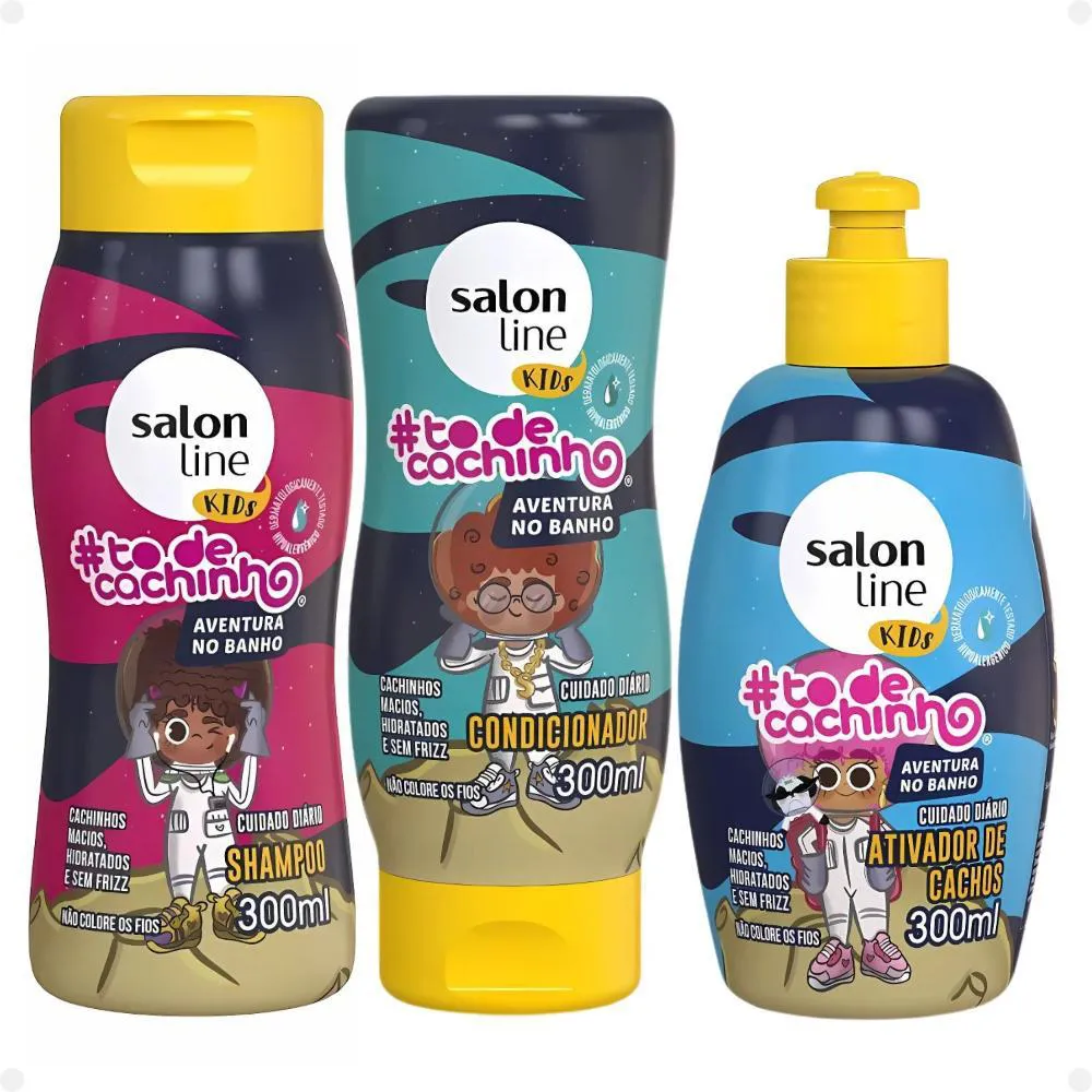 Kit Salon Line Kids #todecachinho Aventura No Banho: Shampoo, Condicionador e Ativador de Cachos 300ml
