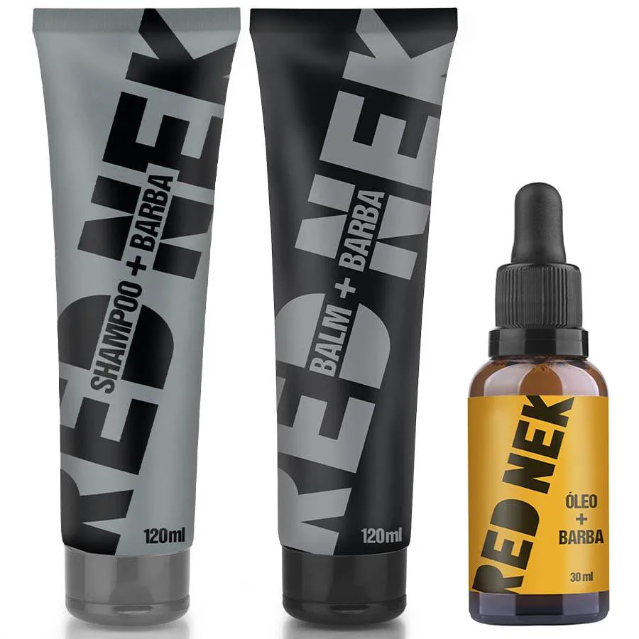 Kit Barba Shampoo + Bálsamo + Óleo Hidratante para Barba Red Nek