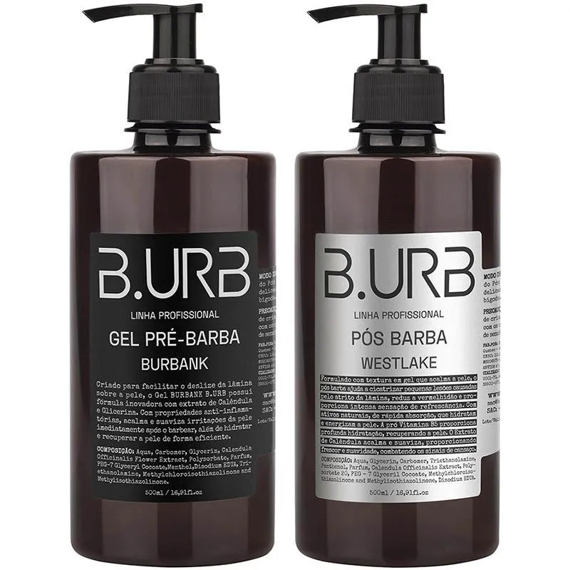 Kit Gel Pré Barba + Pós Barba 500ml Profissional Barbearia Barba Urbana B.urb