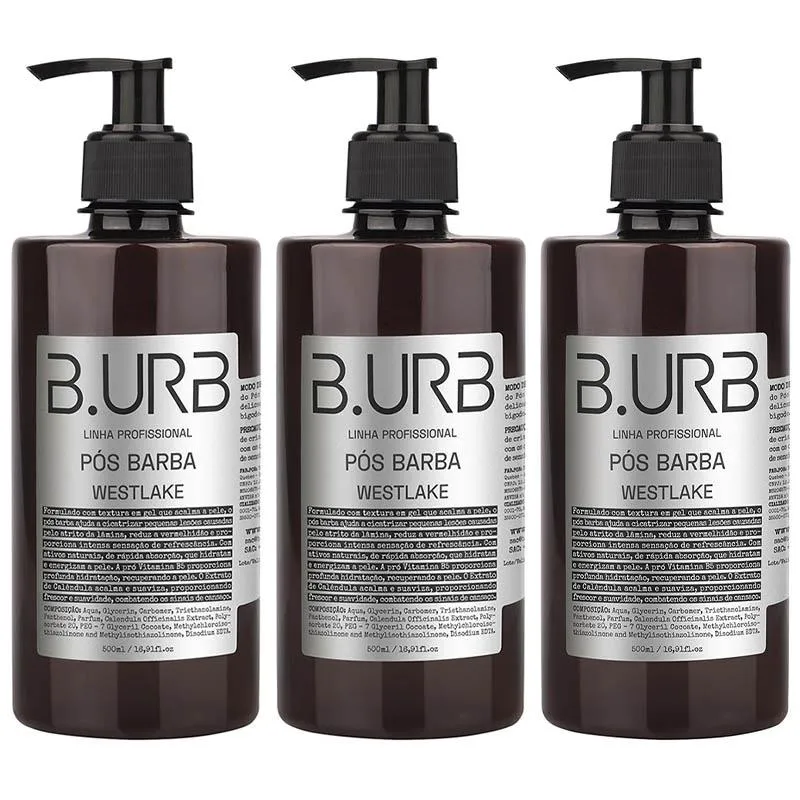 Kit 3 Loção Pós Barba Westlake 500ml Profissional Bancada Barbearia Barba Urbana B.urb