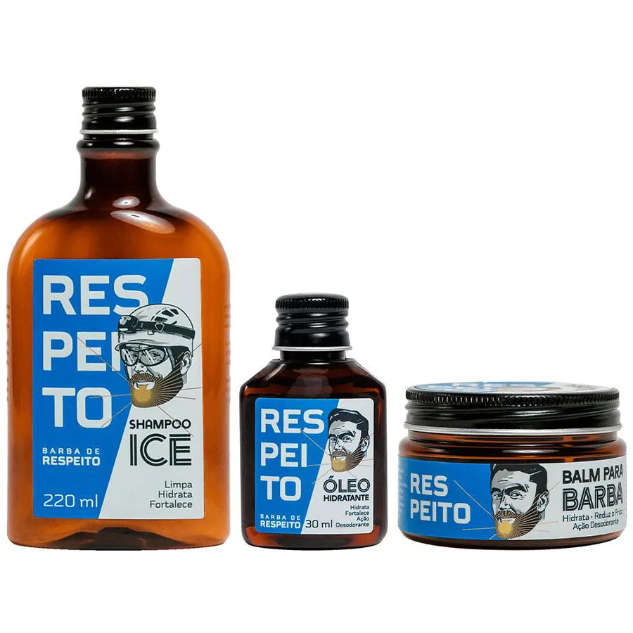 Kit Shampoo Ice + Óleo Hidratante + Balm Barba de Respeito
