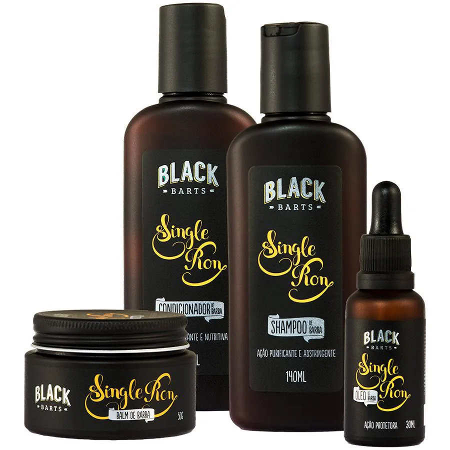 Kit Barba Shampoo + Balm + Condicionador + Óleo Single Ron Black Barts