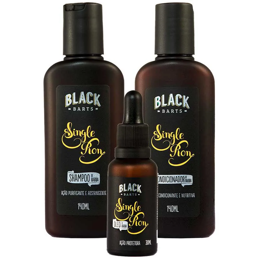 Kit Barba Shampoo + Condicionador + Óleo Single Ron Black Barts