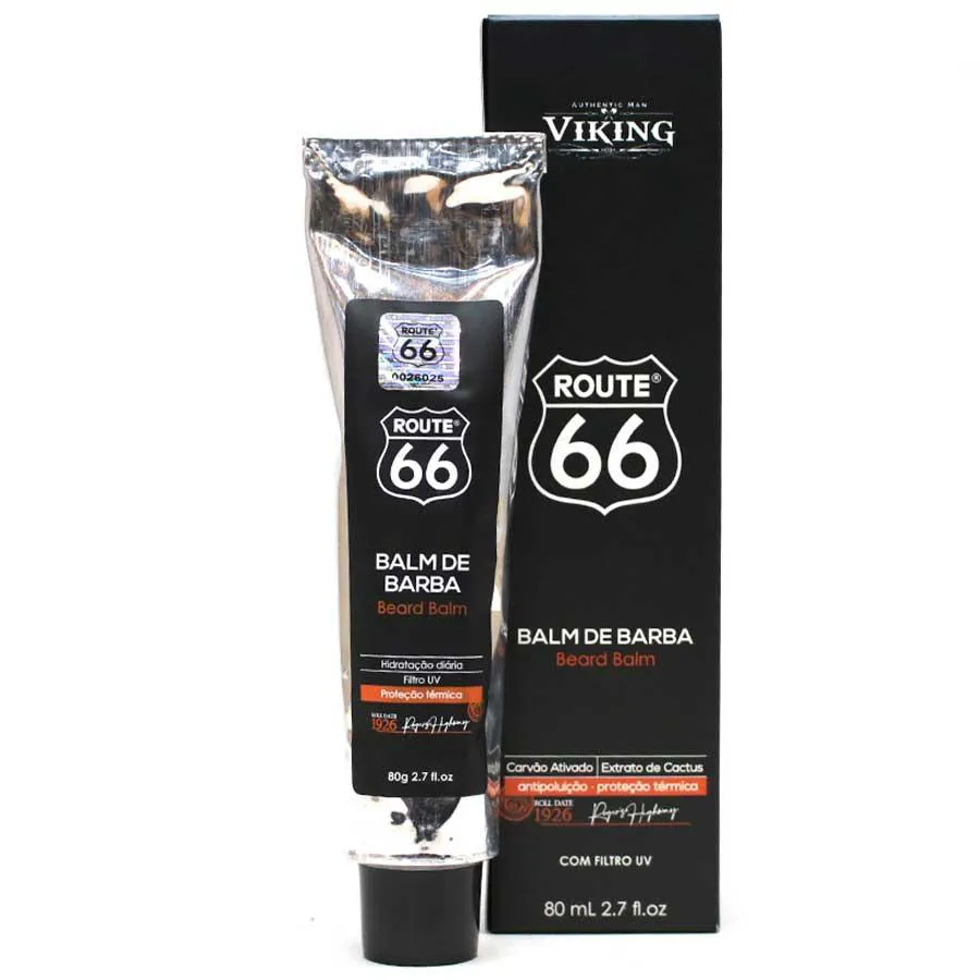 Balm de Barba Route 66 com Proteção Térmica e Carvão Ativado 80ml Viking