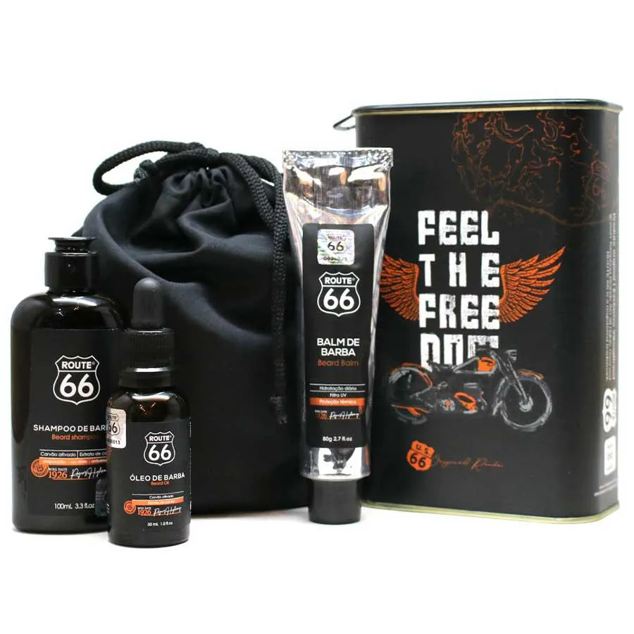 Kit Barba Route 66: Shampoo + Balm + Óleo + Bag + Lata Viking (consulte Estampa)