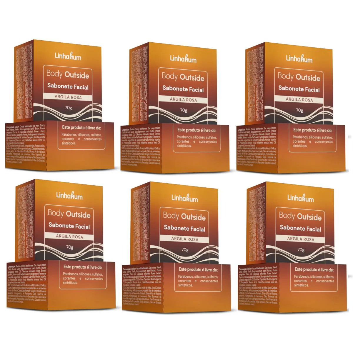 Kit 6 Sabonete Facial Argila Rosa Body Outside 70 G Linhahum