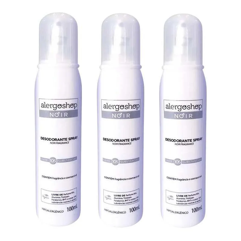 Kit 3 Desodorante Spray Masculino Noir Hipoalergênico Alergoshop 100ml