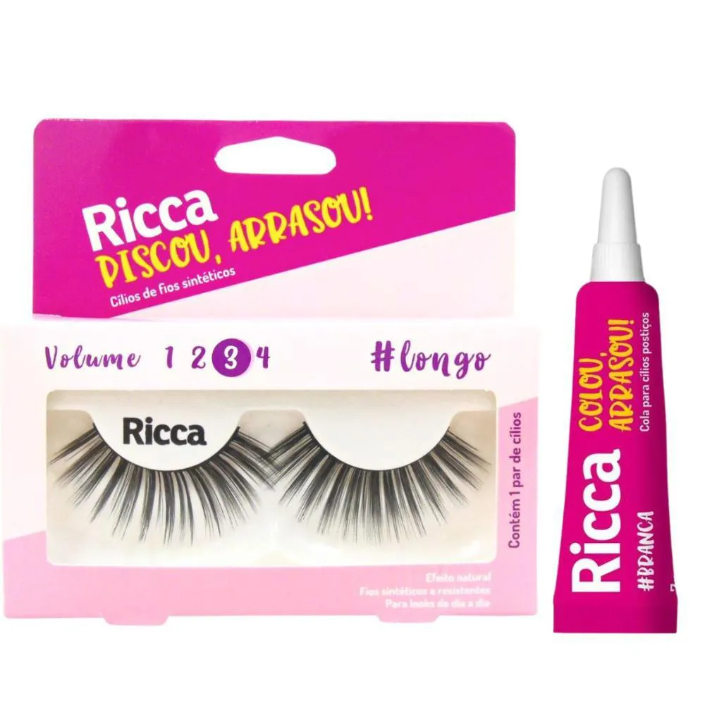 Cílios Postiços + Cola Branca Ricca Belliz Piscou,arrasou Vol:3 Longo Cód.2680