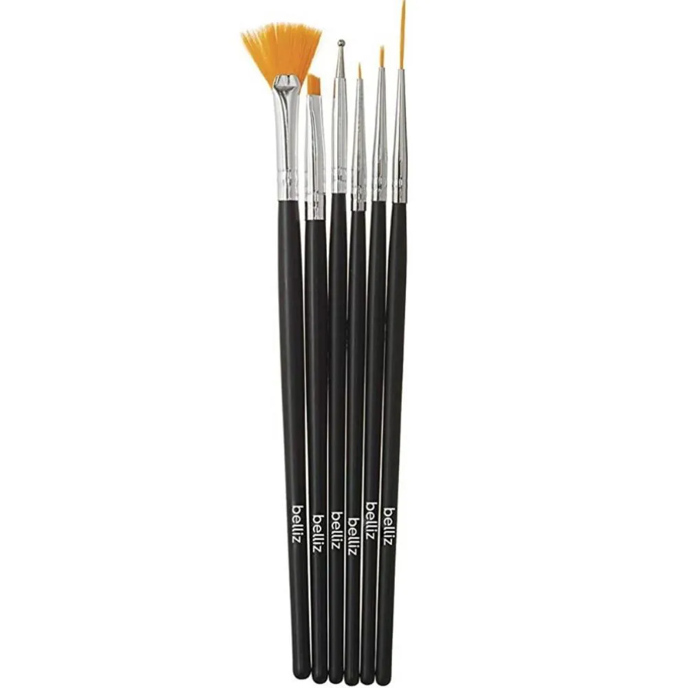 Kit Pincéis para Decorar Unhas Belliz Cod.1281 C/6 Un