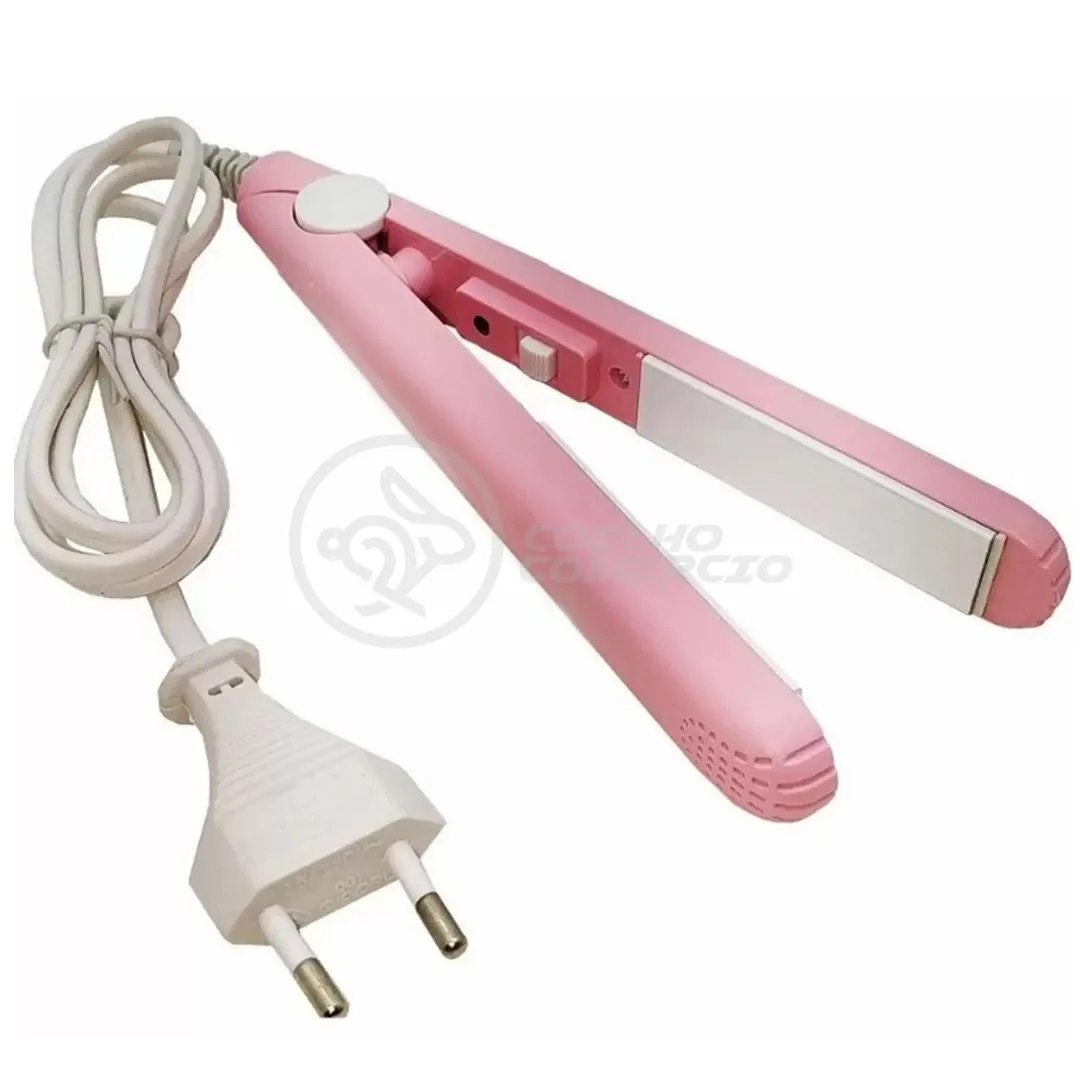 Mini Chapinha Prancha para Viagem Cabelo 17CM Bivolt 110|220V Profissional - Rosa
