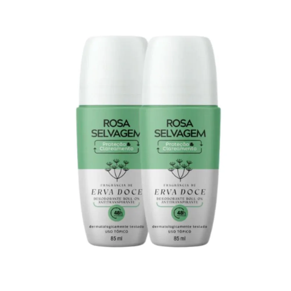 Kit 2 Desodorantes Roll-on Clareador Rosa Selvagem Erva Doce 85ml