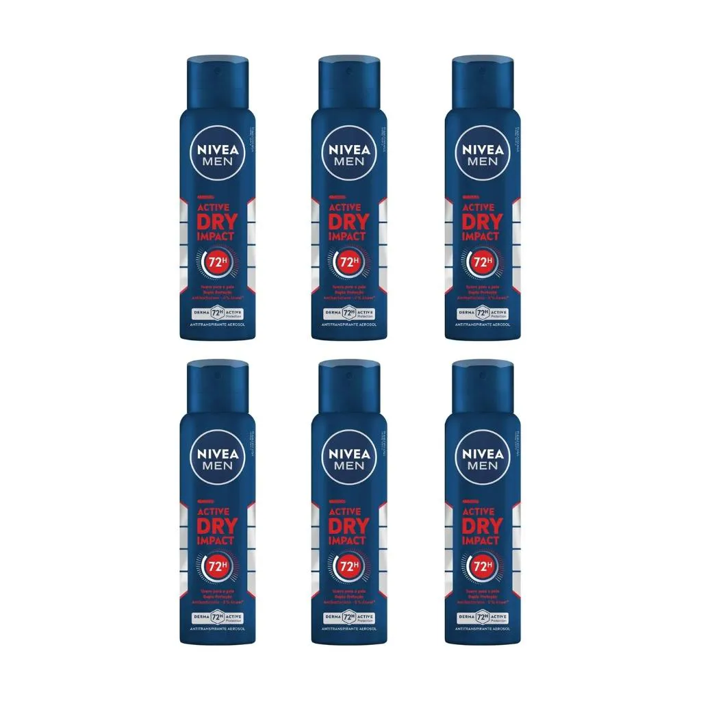 Desodorante Aero Nivea 150ml Masc Dry Impact - Kit C / 6un