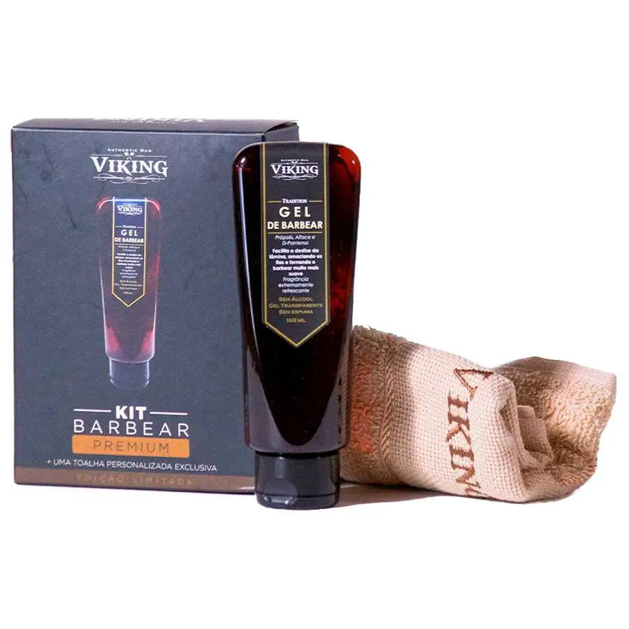 Kit Barbear Premium: Gel de Barbear 100ml + Toalha Tradition Viking