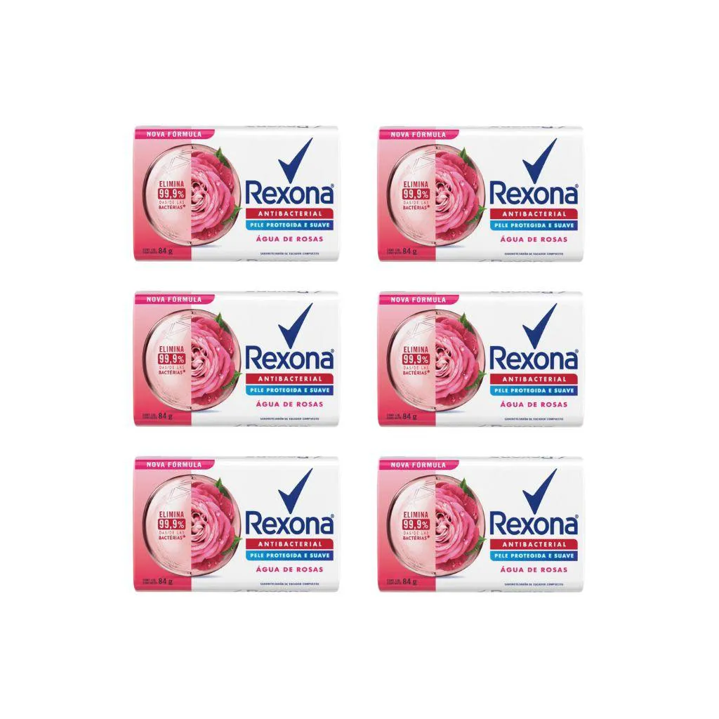 SABONETE REXONA ANTIBACTERIANO AGUA DE ROSAS 84G - KIT C/6UN