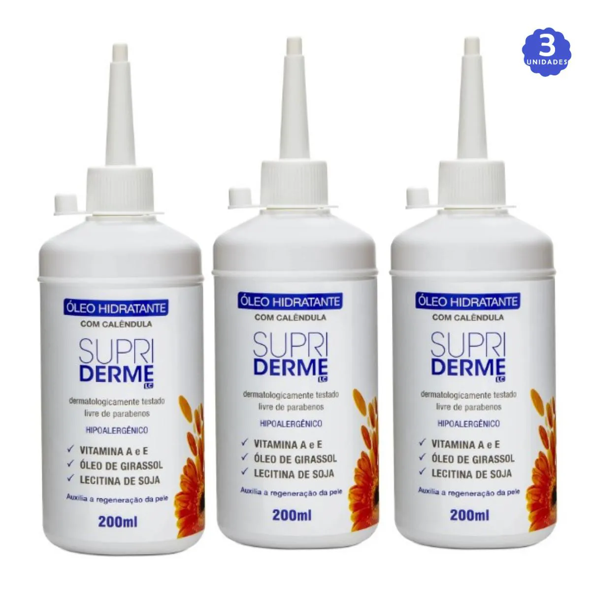 Kit Supriderme Oleo Hidratante com Calendula 200ML com 3 unidades