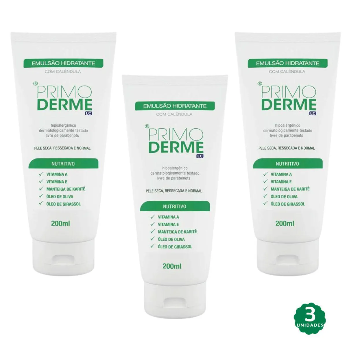 Kit Primoderme Emusão Hidratante 200ml com 3 unidades