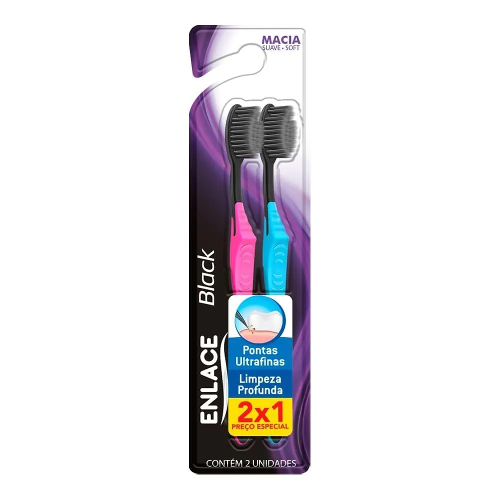 Escova Dental Enlace Black Soft Macia - 12 Embalagens com 2 unidades