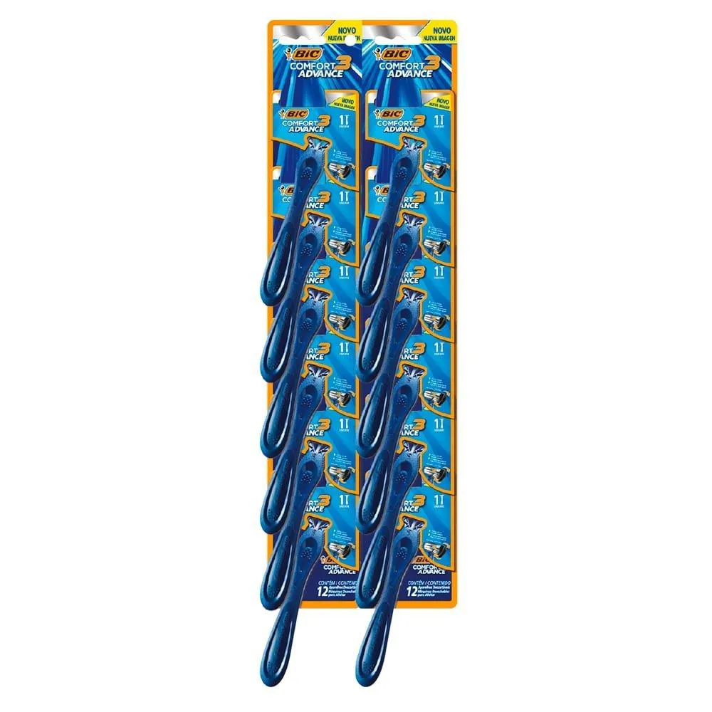 Aparelho Bic Comfort 3 Cabeça Móvel Pele Normal Embalagem com 12 unidades