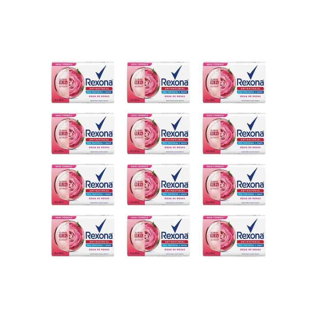 SABONETE REXONA ANTIBACTERIANO AGUA DE ROSAS 84G-KIT C/ 12UN