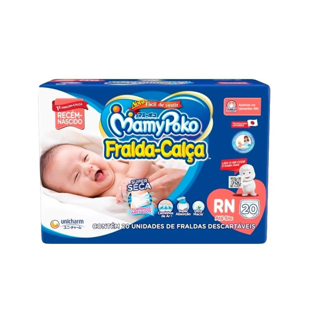 Fralda Descartável Mamypoko Calça Regular Tamanho Rn - 6 Pacotes com 20 Fraldas - Total 120 Tiras
