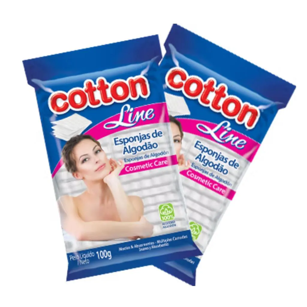 Algodão Esponja Facial 100g Macio e Absorvente Cotton Line Kit C/ 2 Pacotes