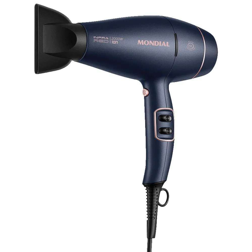 SECADOR DE CABELO MONDIAL SCP-01 INFRARED - COM 2 VELOCIDADES, 3 TEMPERATURAS, 2000W, AZUL/GOLDEN ROSE 110
