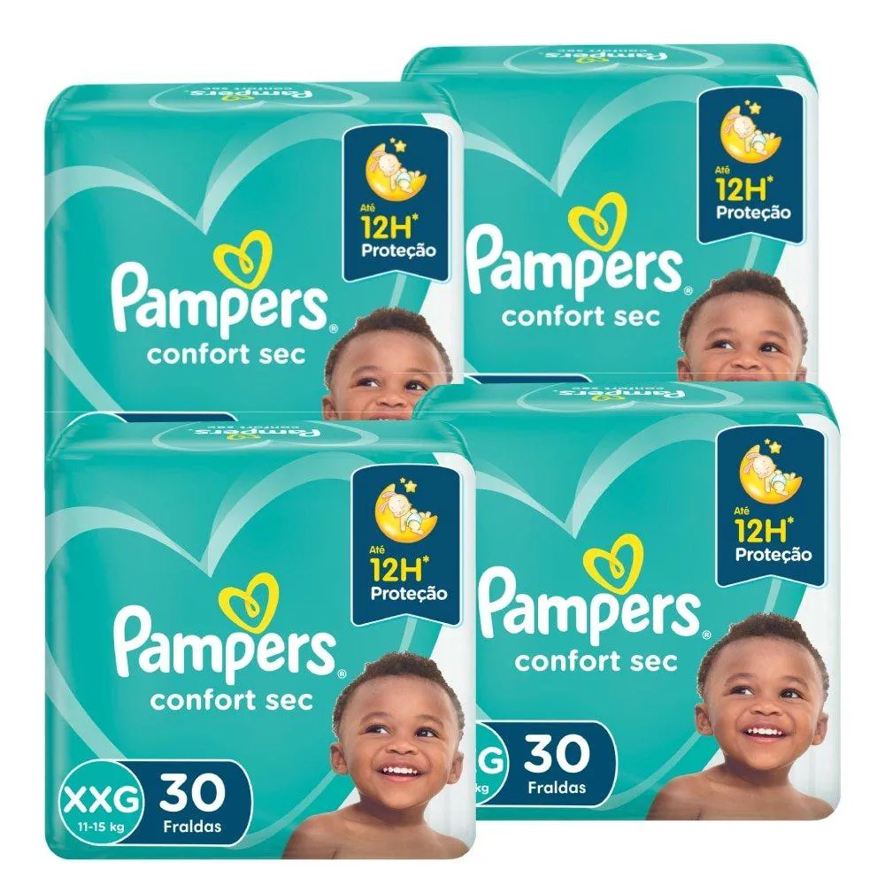 Fralda Descartável Pampers Confort Sec Tamanho Xxg - 4 Pacotes com 30 Fraldas - Total 120 Tiras