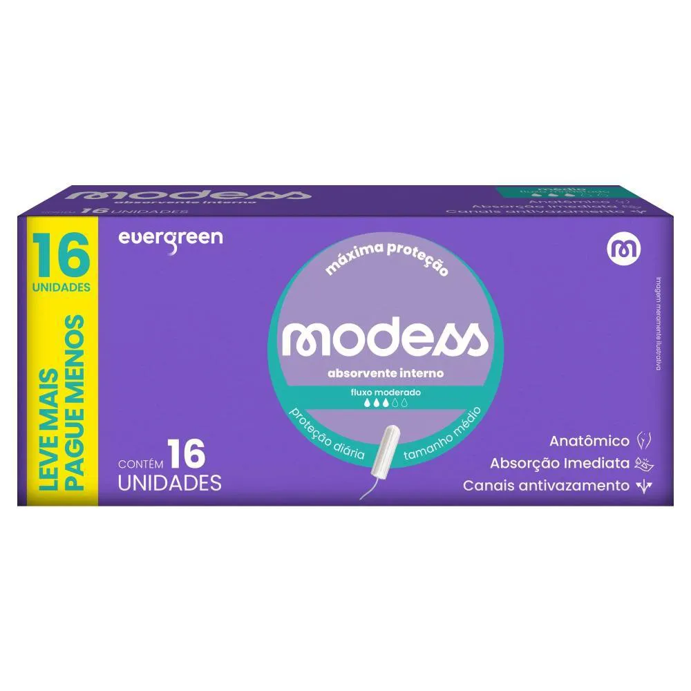 Absorvente Interno Modess Tamanho Médio 16un