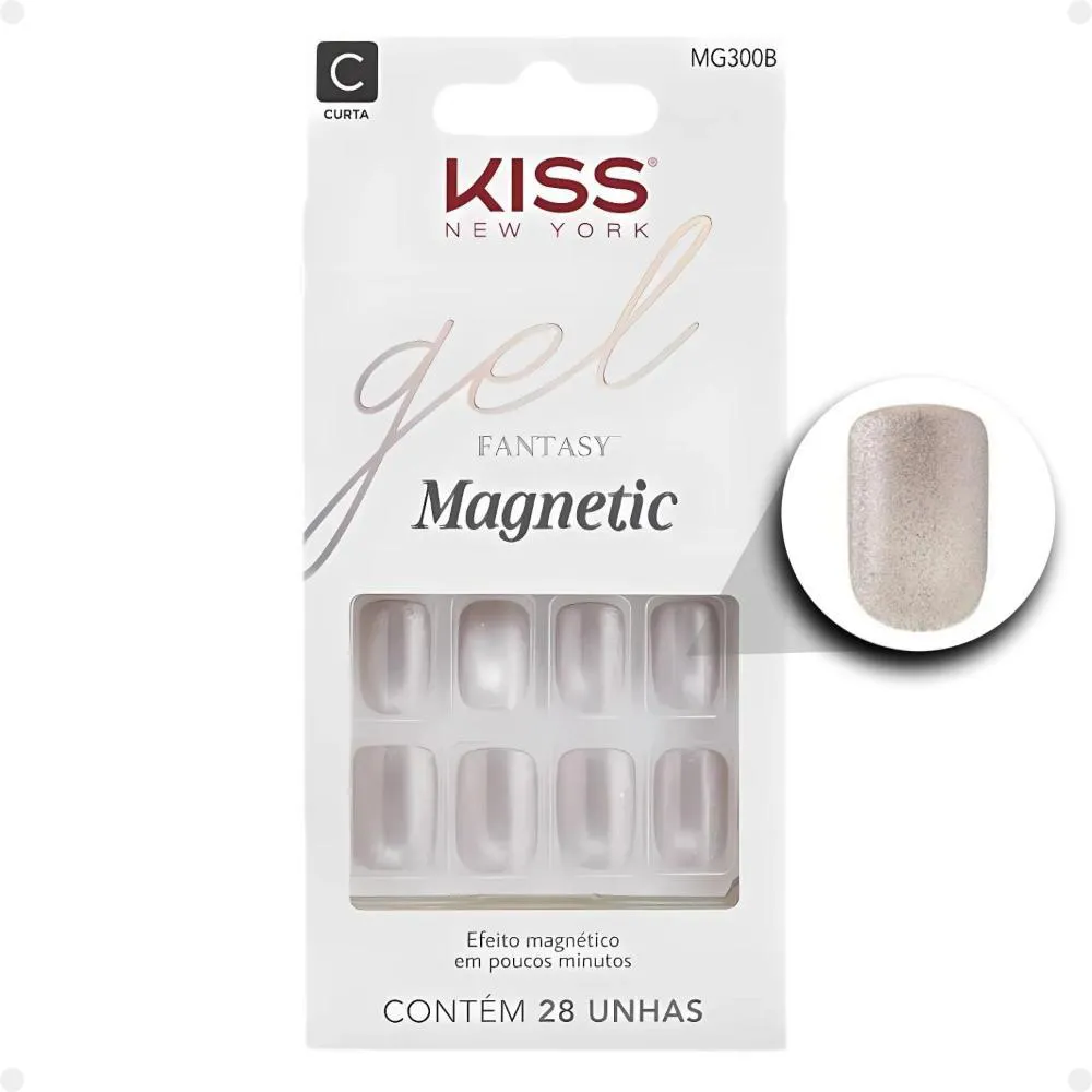 Unhas Postiças Curta Kiss Ny Gel Fantasy Magnetic Nail Crystal Mg300b
