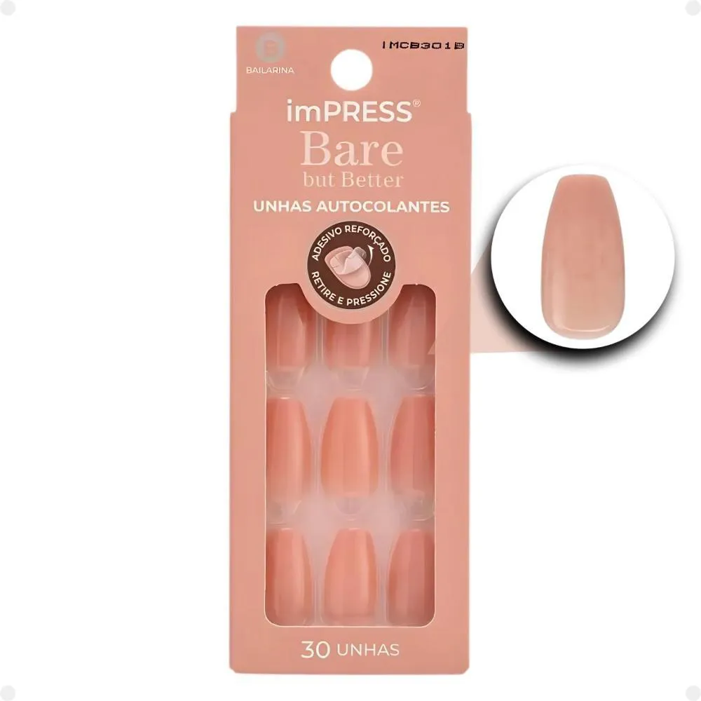Unhas Autocolantes Bailarina Kiss Ny Impress Bare But Better Real World Imcb301b