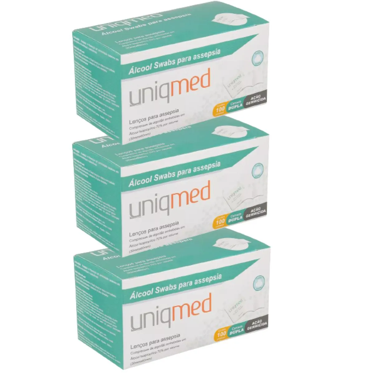 Kit 300 Swab Álcool 70 % Uniqmed Limpeza de Objetos e Bancadas