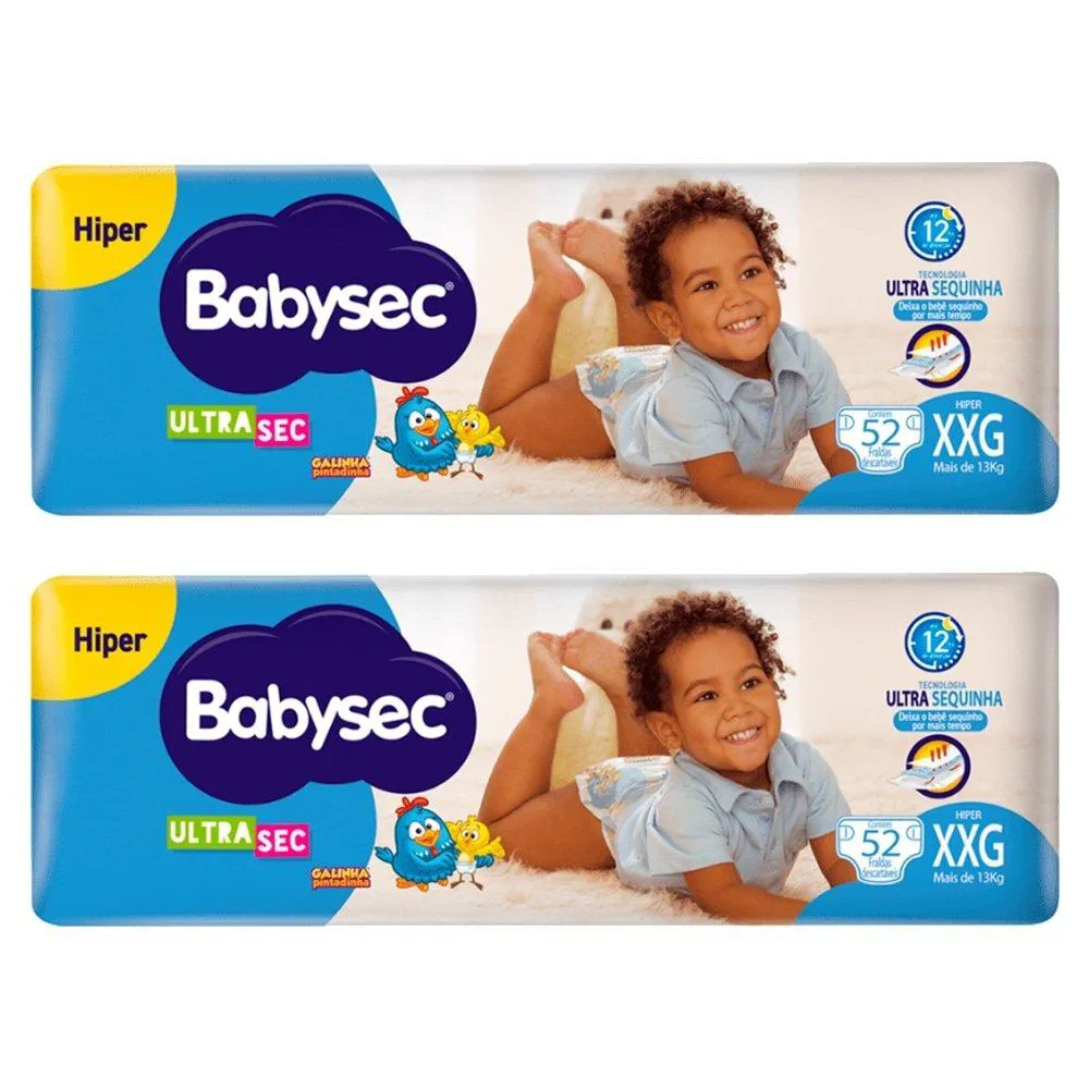 Fralda Descartável Babysec Ultra Hiper Tamanho Xxg - 2 Pacotes com 52 Fraldas - Total 104 Tiras