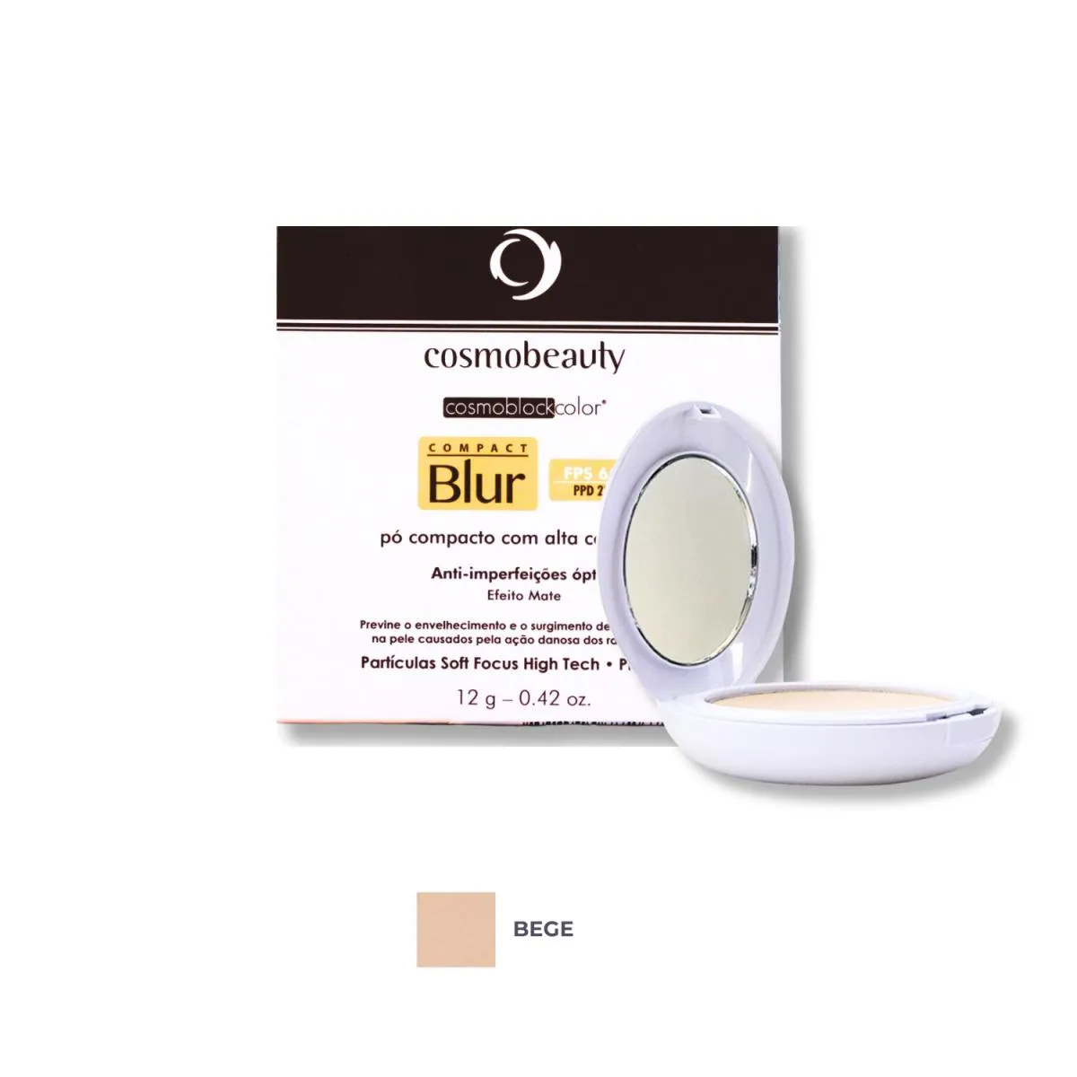 Cosmobeauty Filtro Solar em Pó Compact Blur Efeito Mate FPS 65 - Bege