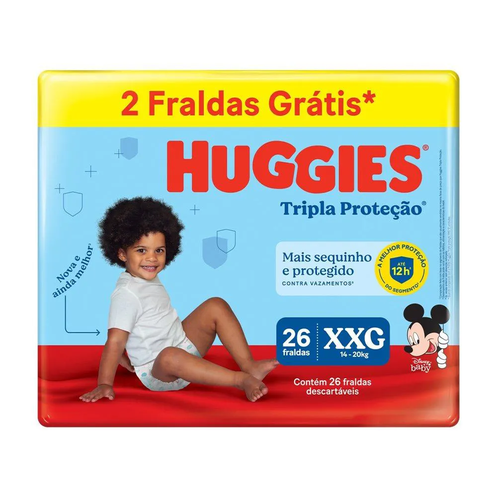 Fralda Descartável Huggies Tripla Proteção Mega Tamanho Xxg - 6 Pacotes com 26 Fraldas - Total 156 Tiras - Leve 2 Tiras