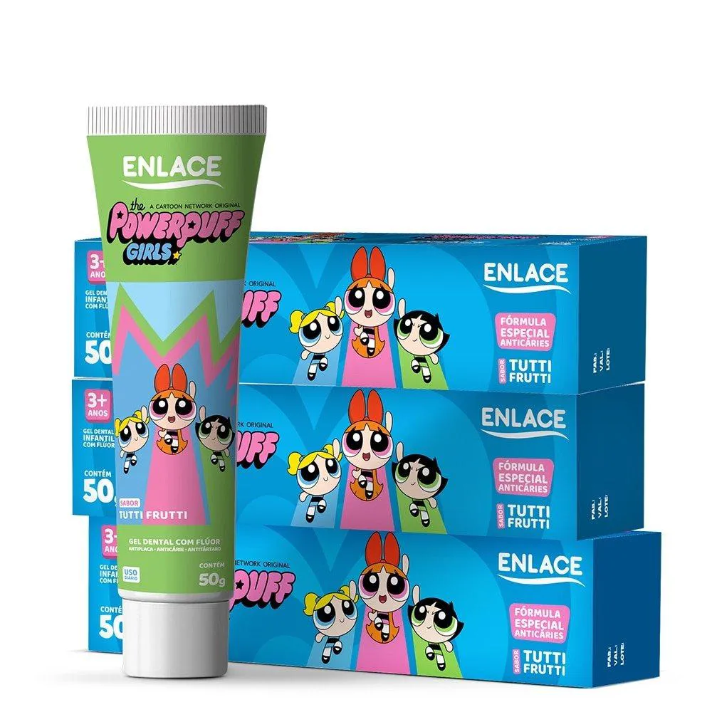 Creme Dental Infantil Enlace Meninas Super Poderosas Tutti Frutti 50g 12 unidades