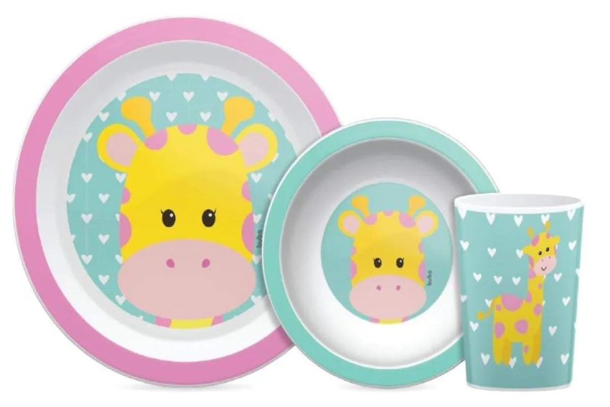 KIT REFEIçãO INFANTIL ANIMAL FUN GIRAFA 3 PEçAS - BUBA