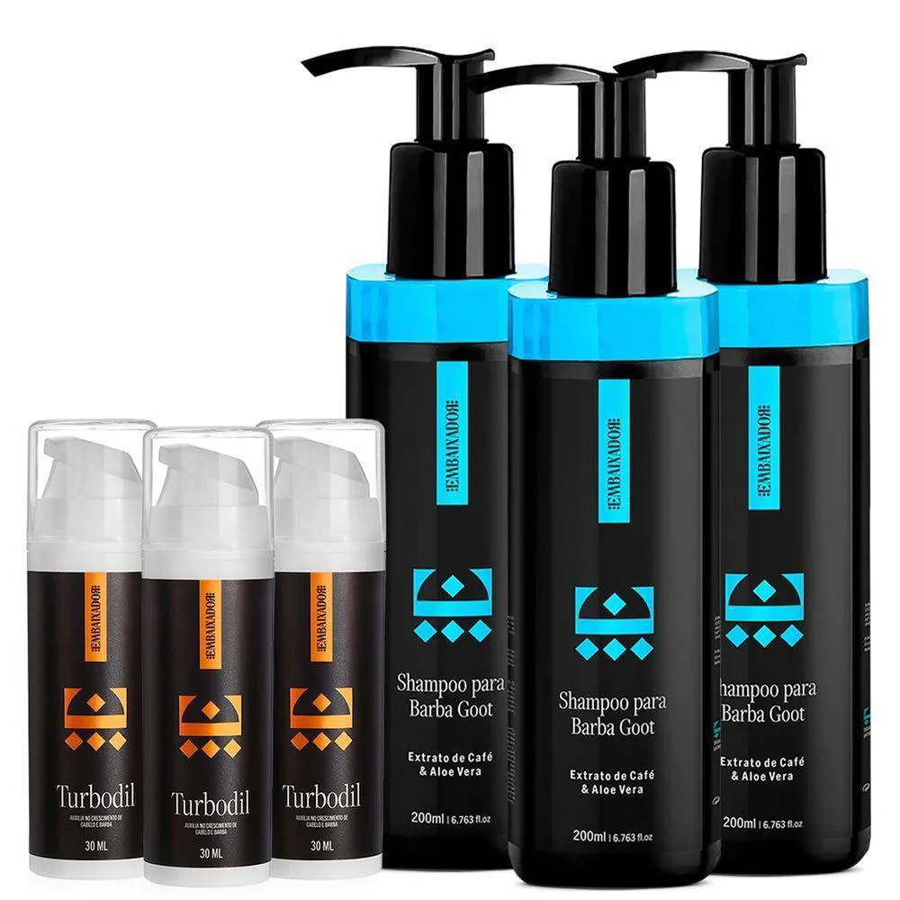 Kit 03 Blend Turbodil + 03 Shampoo de Barba Goot Embaixador 200ml