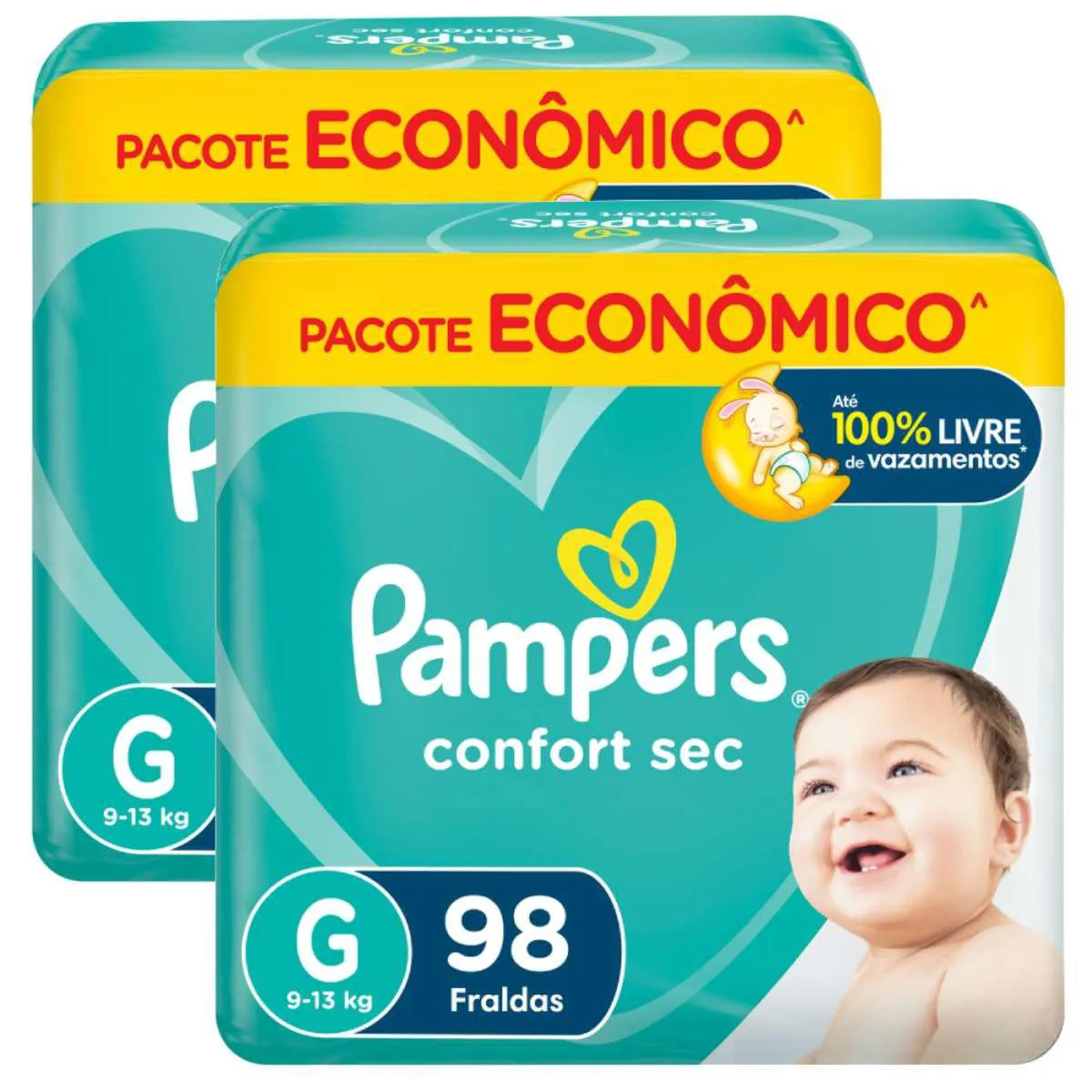Kit 2 Fraldas Pampers Confort Sec G 98 unidades cada