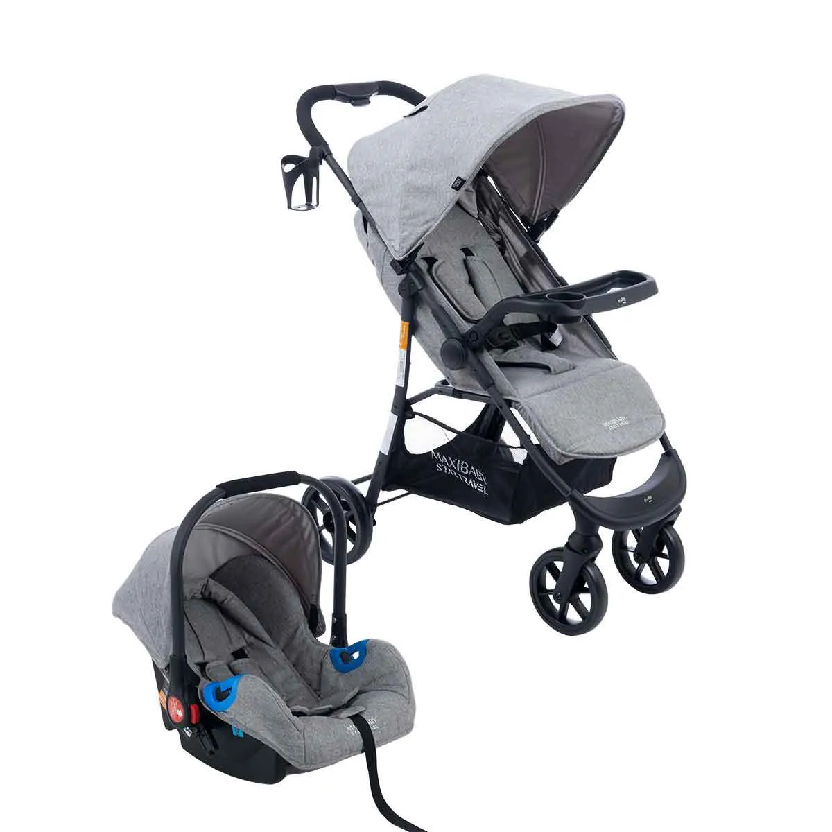 Carrinho de Bebê Com Bebê Conforto Startravel - Maxi Baby Cinza
