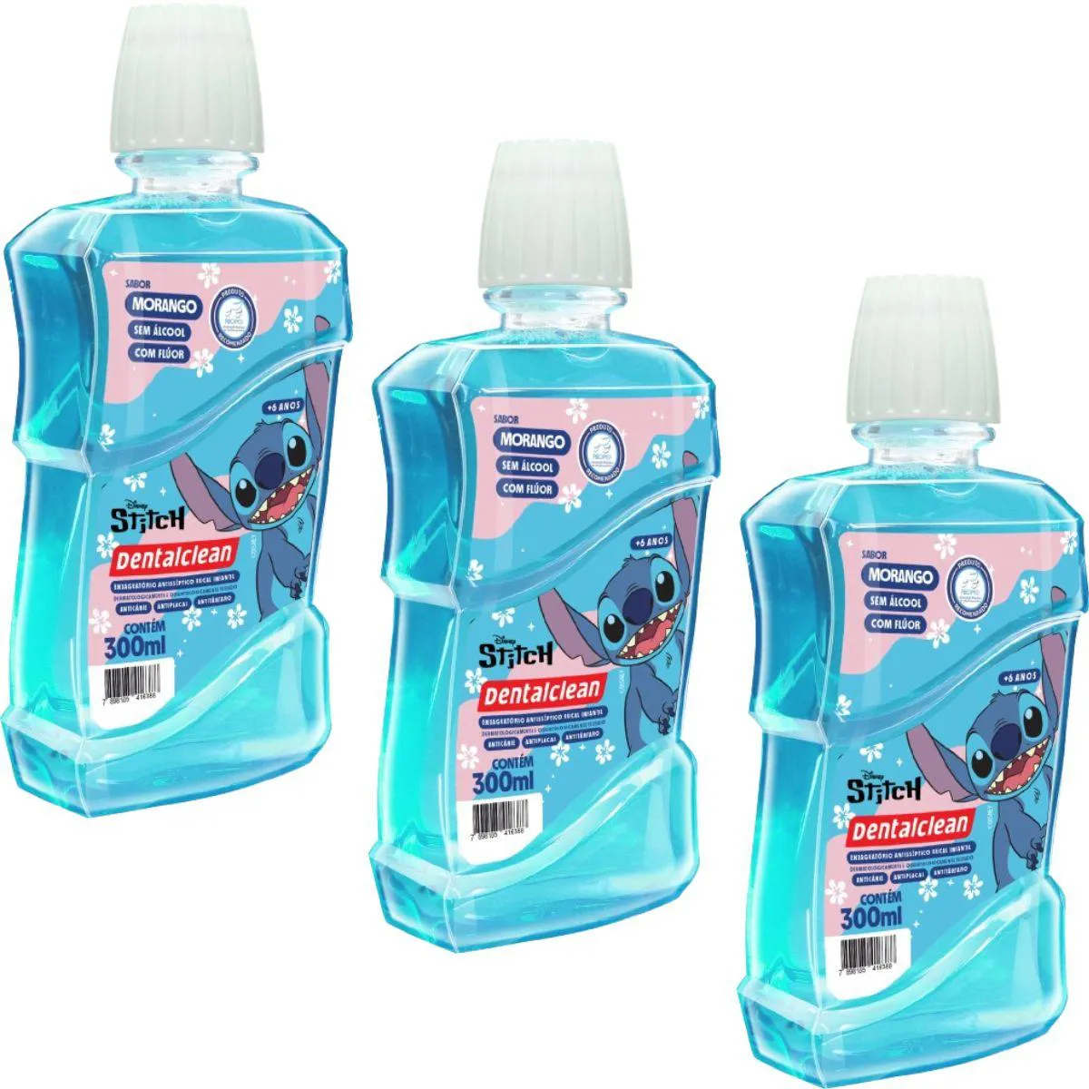 3X Enxaguante Bucal Infantil Stitch 300ML Morango Dentalcean