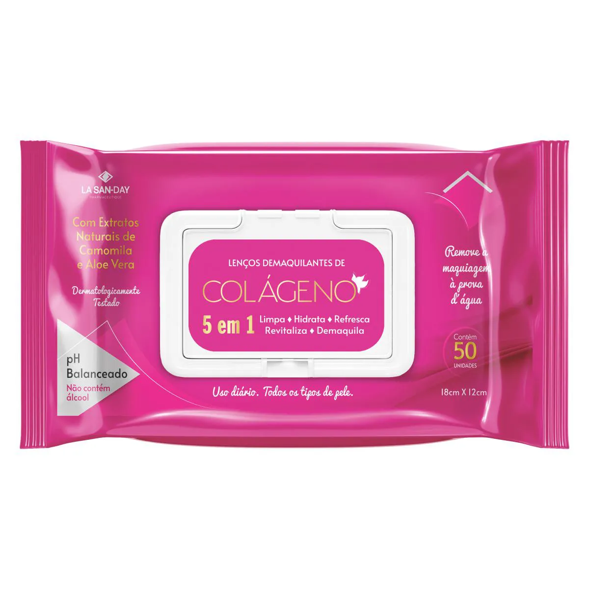 LENçOS DEMAQUILANTES COLáGENO 5 EM 1 - 50 UNIDADES - LA SAN DAY