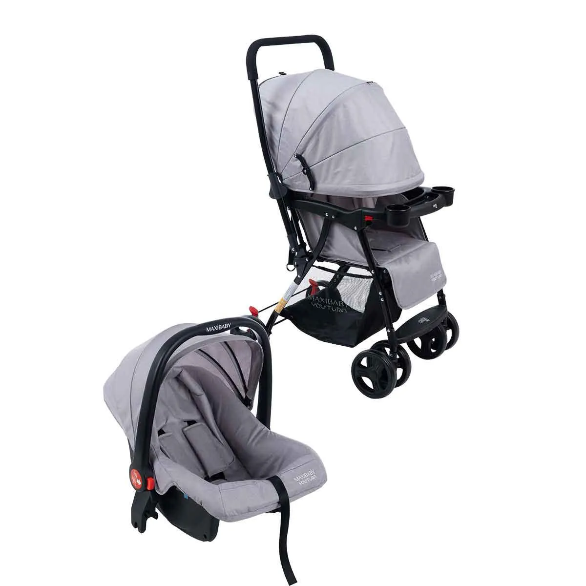 Carrinho de Bebê com Bebê Conforto 2 em 1 Youturn Maxi Baby Cinza