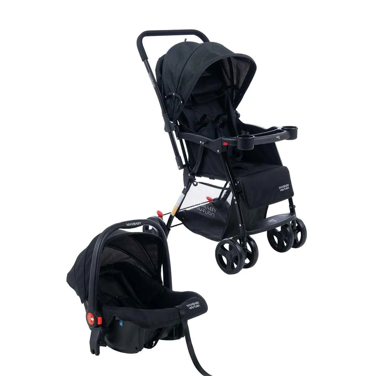 Carrinho de Bebê com Bebê Conforto 2 em 1 Youturn Maxi Baby Preto